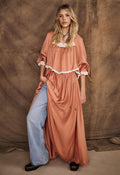 Vintage blue organic cotton relaxed wide-leg jeans, flat lay front view, custom Spell trims detail