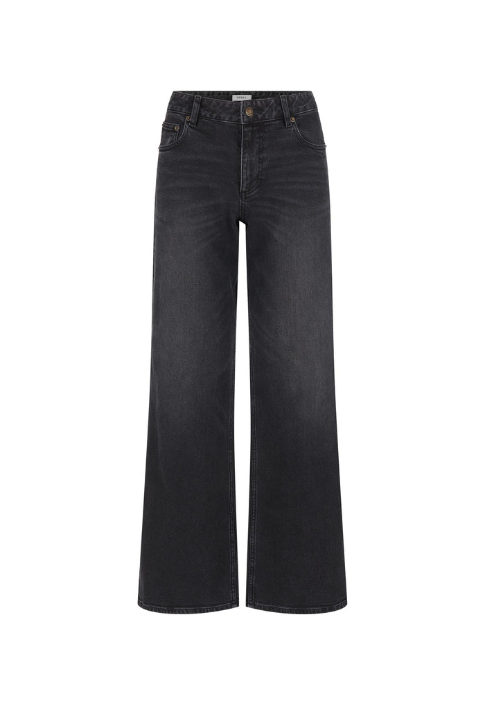Front flat lay of 1979 Relaxed Jean in vintage black organic cotton denim, mid rise 5-pocket design on white background