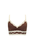 Spell women's Amour Lace Bralette in Coconut brown with cream lace trim, ruched front, adjustable straps