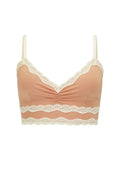 Spell women's Amour Lace Bralette in Seashell Pink with lace trim, adjustable straps and ruched front