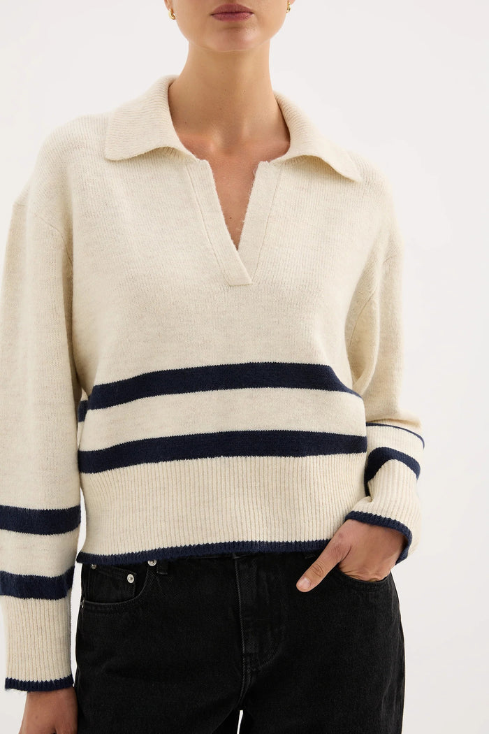 Archer Cream Stripe Collared Rugby Knit