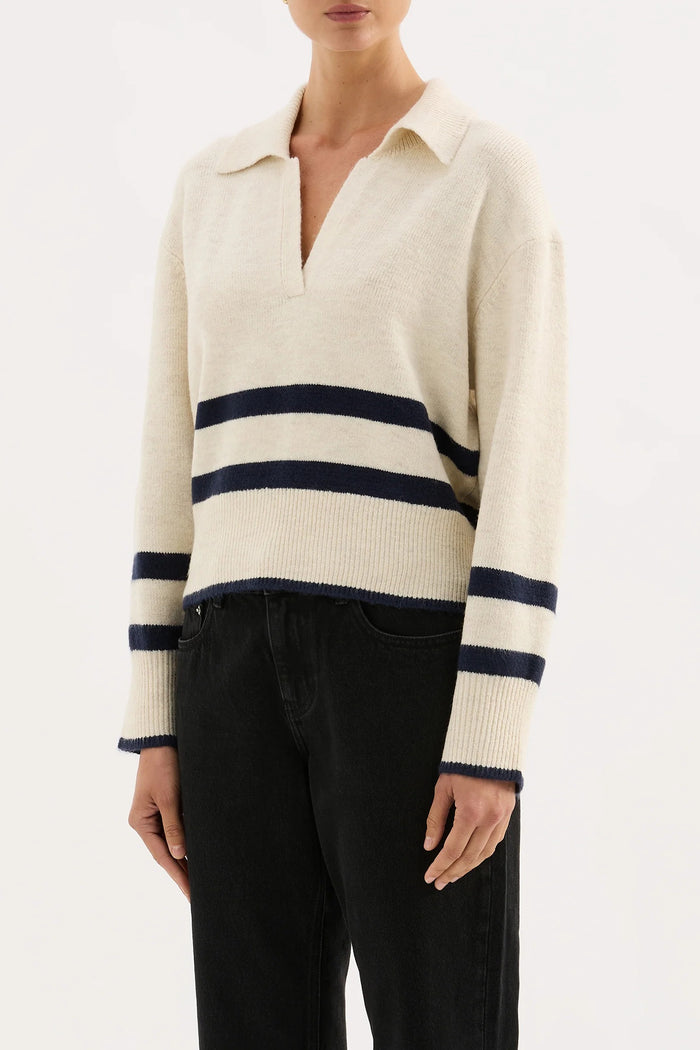 Archer Cream Stripe Collared Rugby Knit