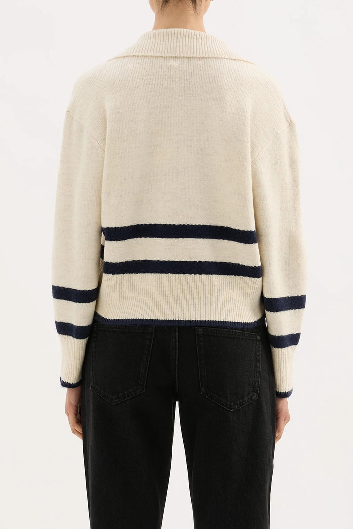 Archer Cream Stripe Collared Rugby Knit
