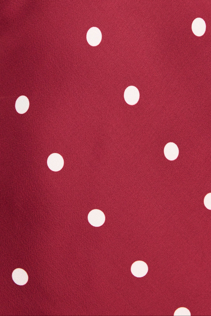 Aston Wine Cream Polka Dot Satin Bias Flared Maxi Dress