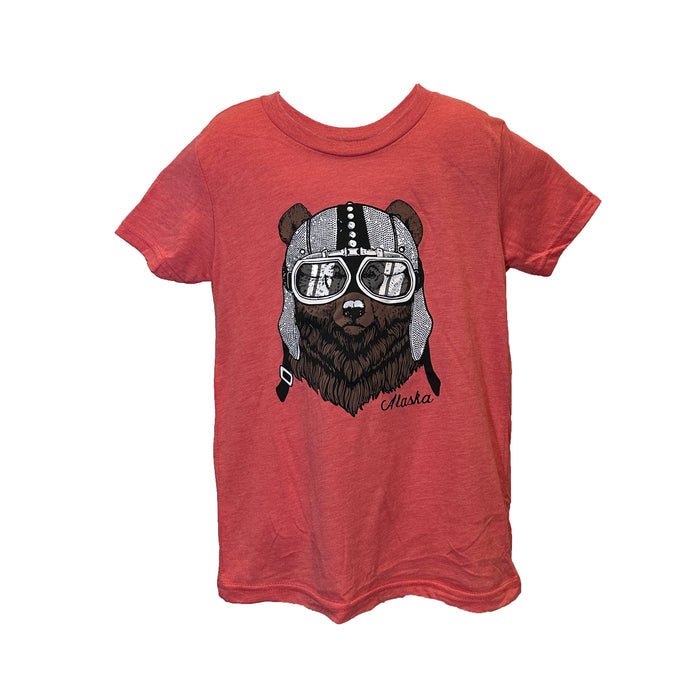 Aviator Bear Red Tee- Youth