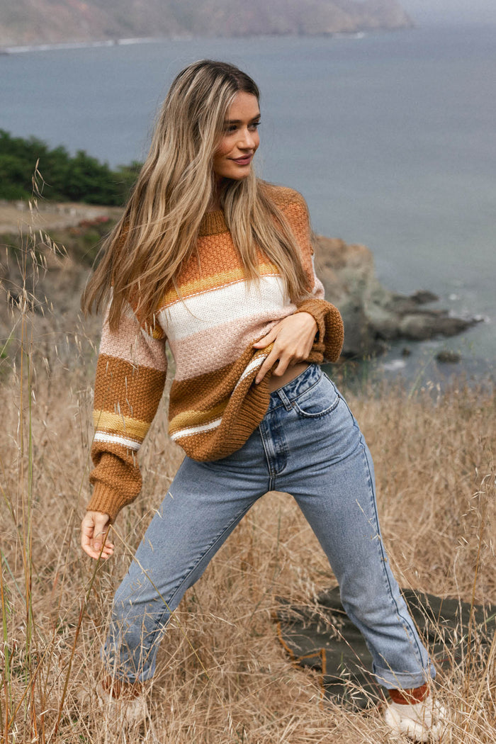 Billie Stripe Mockneck Oversized Sweater - Tobacc Brw | O'Neill