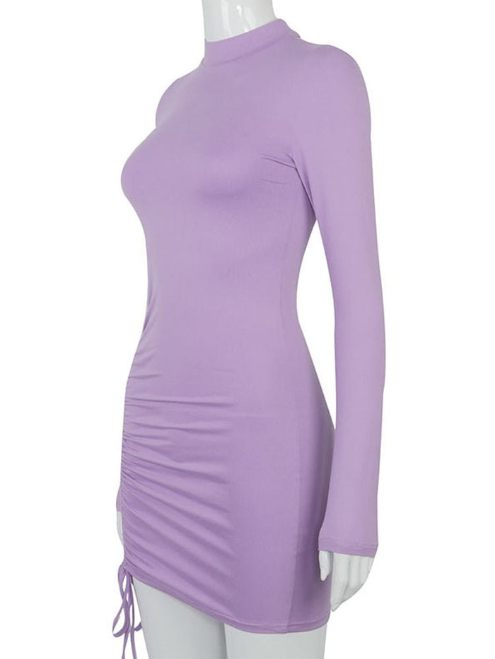 Black Turtleneck Ruched Bodycon Mini Dress for Women - House of Beauty
