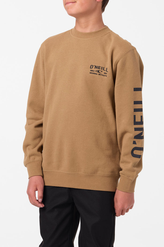 Boy's Fifty Two Cliffs Crew Neck Fleece - Dark Khaki | O'Neill