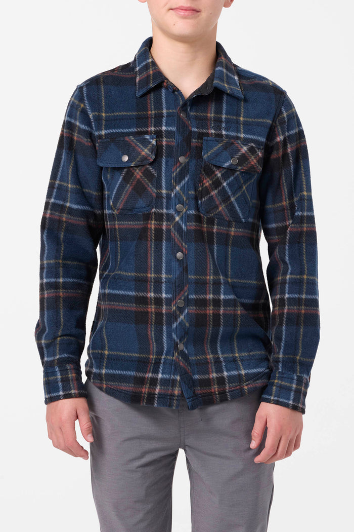 Boy's Glacier Plaid Superfleece Long Sleeve Shirt - Midnight Navy | O'Neill