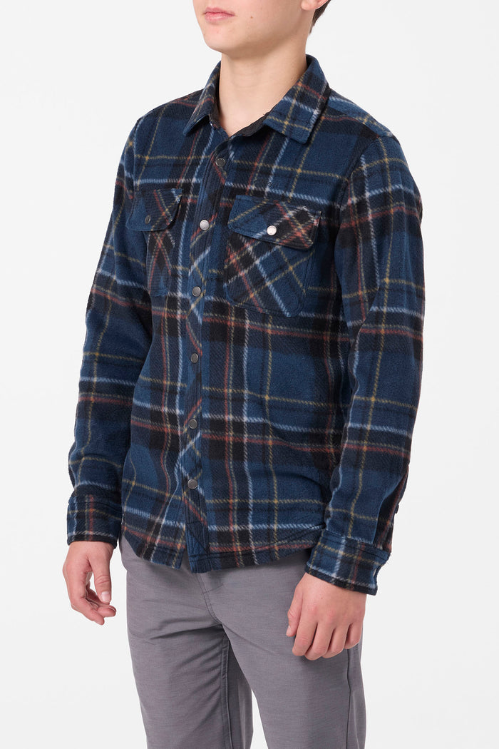 Boy's Glacier Plaid Superfleece Long Sleeve Shirt - Midnight Navy | O'Neill