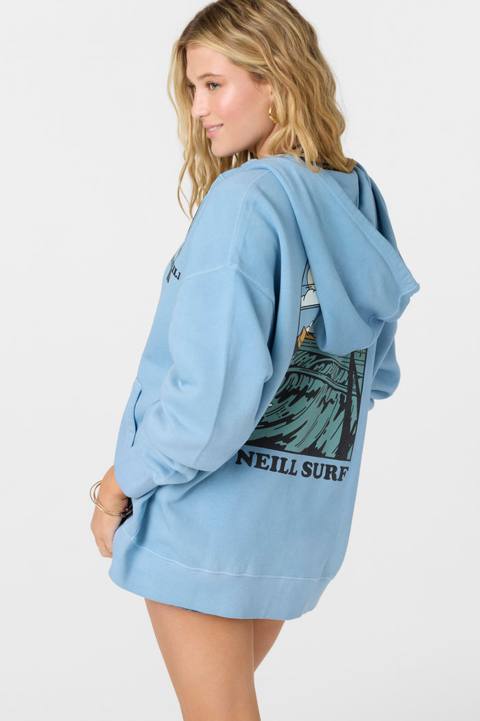 Byron Hooded Oversized Fit Zip Fleece Jacket - Faded Denim | O'Neill