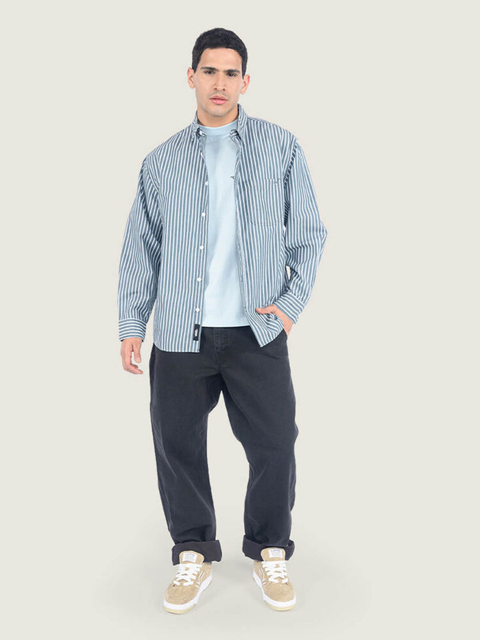 Camisa M/L Hombre Dobby Stripe Ls Shir Gris Vans