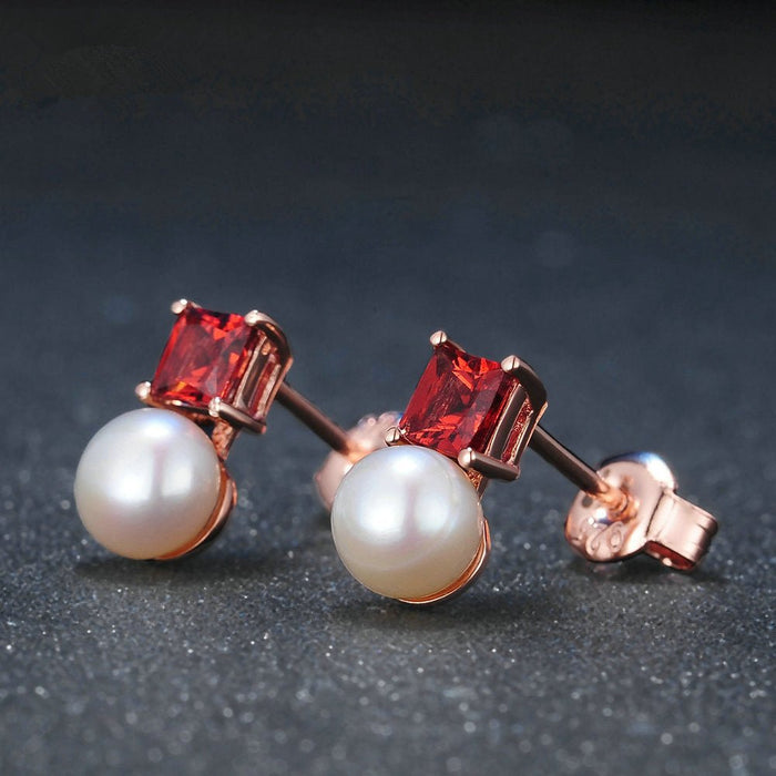 Elegant 925 Silver Earrings with Garnet and Pearls - House of Beauty