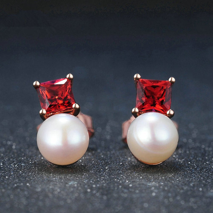 Elegant 925 Silver Earrings with Garnet and Pearls - House of Beauty