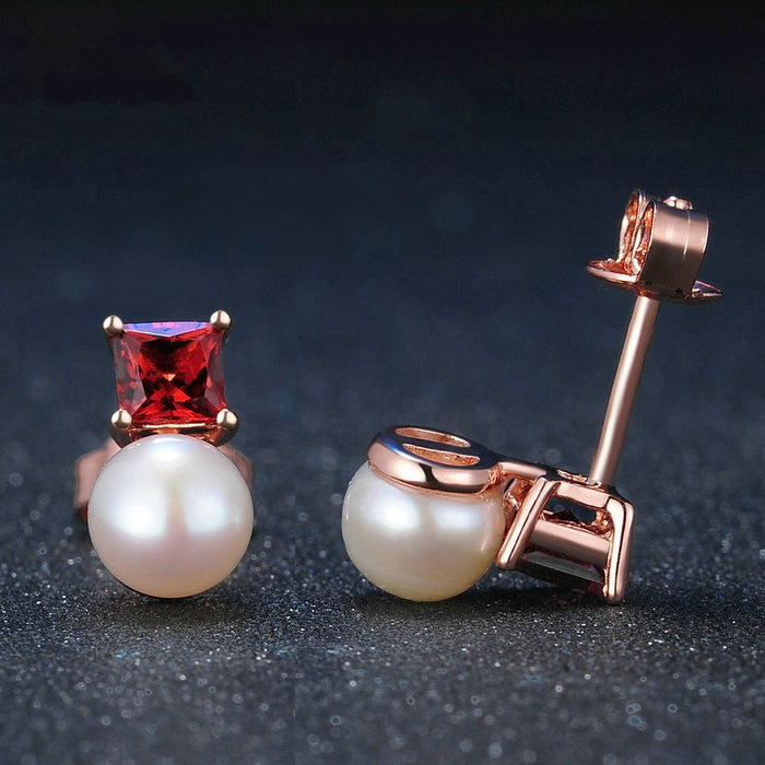 Elegant 925 Silver Earrings with Garnet and Pearls - House of Beauty