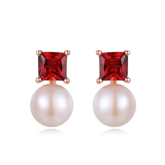 Elegant 925 Silver Earrings with Garnet and Pearls - House of Beauty