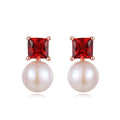 Elegant 925 Silver Earrings with Garnet and Pearls - House of Beauty