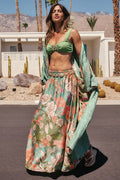 Spell women's Floridian Maxi Skirt in Sage green floral print with elastic waist, full-length silhouette