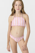 Girl's Balearic Waves Ruffle Edge High Neck Top Set - Multi Clr | O'Neill