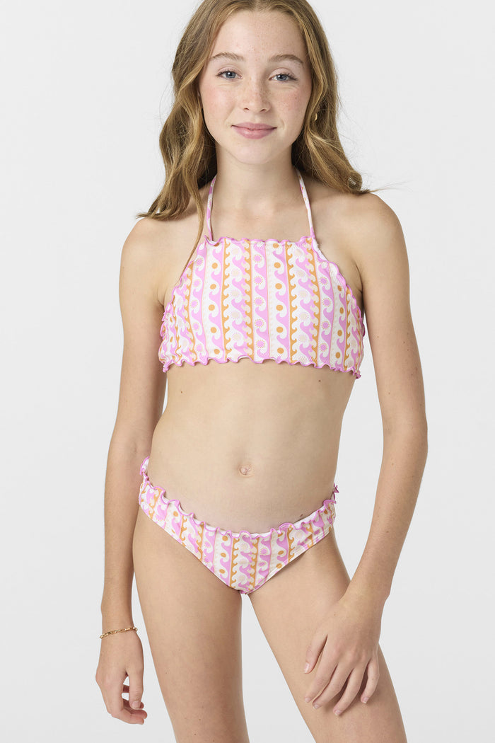 Girl's Balearic Waves Ruffle Edge High Neck Top Set - Multi Clr | O'Neill