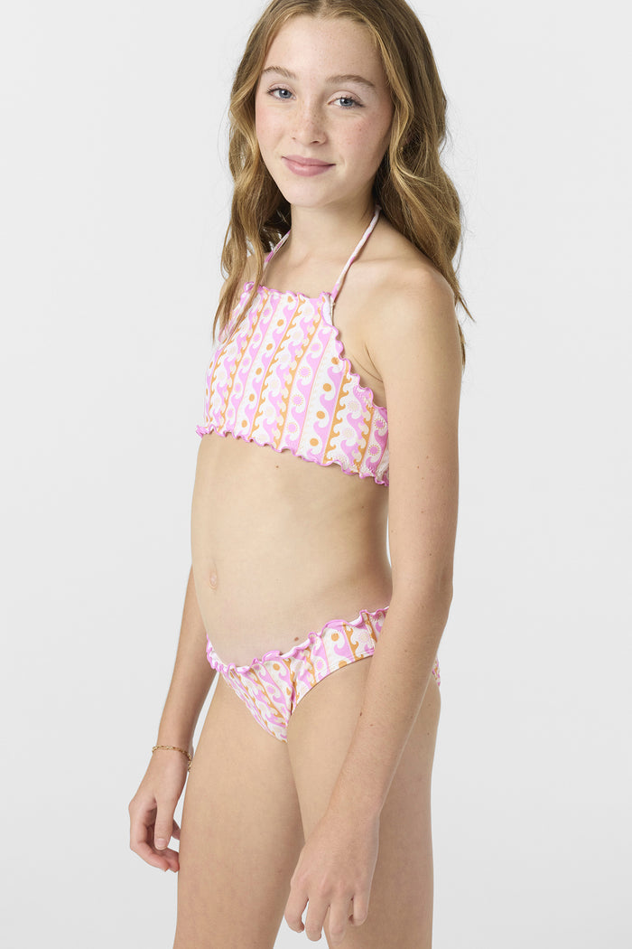 Girl's Balearic Waves Ruffle Edge High Neck Top Set - Multi Clr | O'Neill