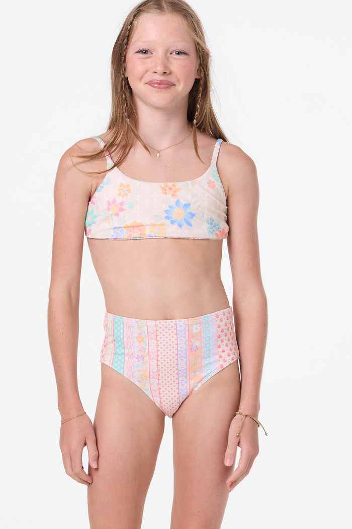 Girl's Bali Floral Revo Tie Back Bralette Set - Tapioca | O'Neill