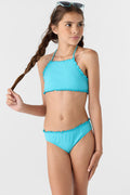 Girl's Dawnbreak Rib Hi-Neck Ruffle Edge Set - Aquamarine | O'Neill