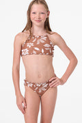 Girl's Nomad Floral Ruffle Edge High Neck Set - Carob Brown | O'Neill