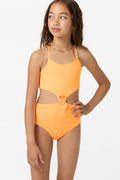 Girl's Shorebreak Rib Knot Front One-Piece - Neon Apricot Nectar | O'Neill