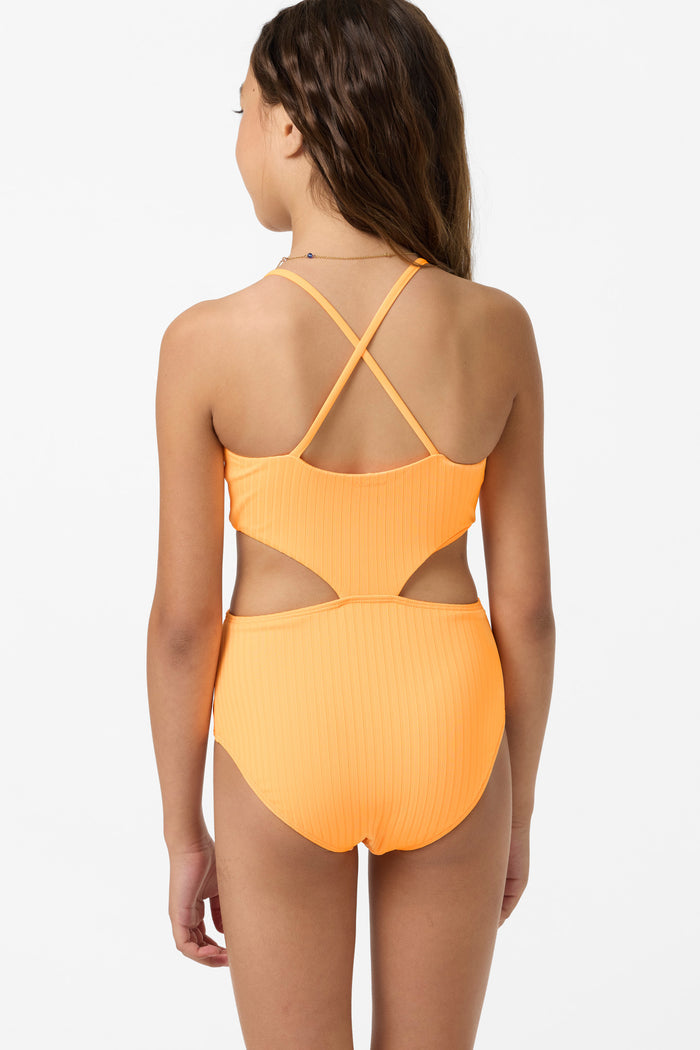 Girl's Shorebreak Rib Knot Front One-Piece - Neon Apricot Nectar | O'Neill