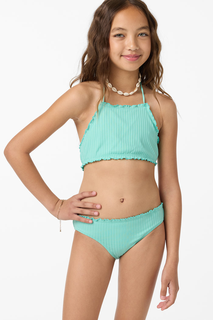 Girl's Shorebreak Rib Ruffle Edge Hi Neck Swim Set - Holiday | O'Neill