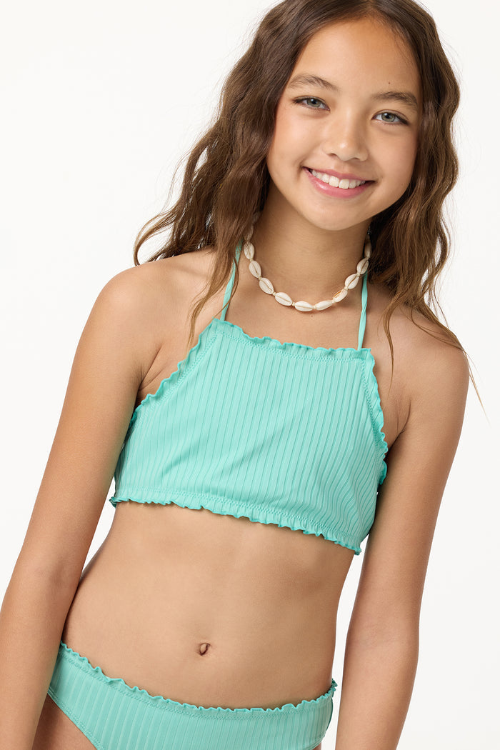 Girl's Shorebreak Rib Ruffle Edge Hi Neck Swim Set - Holiday | O'Neill