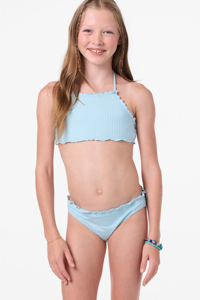 Girl's Shorebreak Rib Ruffle Edge High Neck Set - Stratosphere | O'Neill