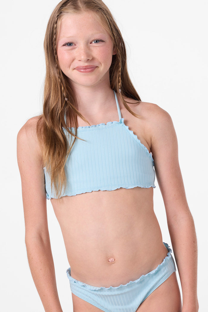 Girl's Shorebreak Rib Ruffle Edge High Neck Set - Stratosphere | O'Neill