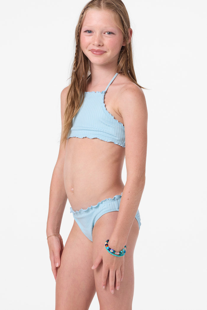 Girl's Shorebreak Rib Ruffle Edge High Neck Set - Stratosphere | O'Neill
