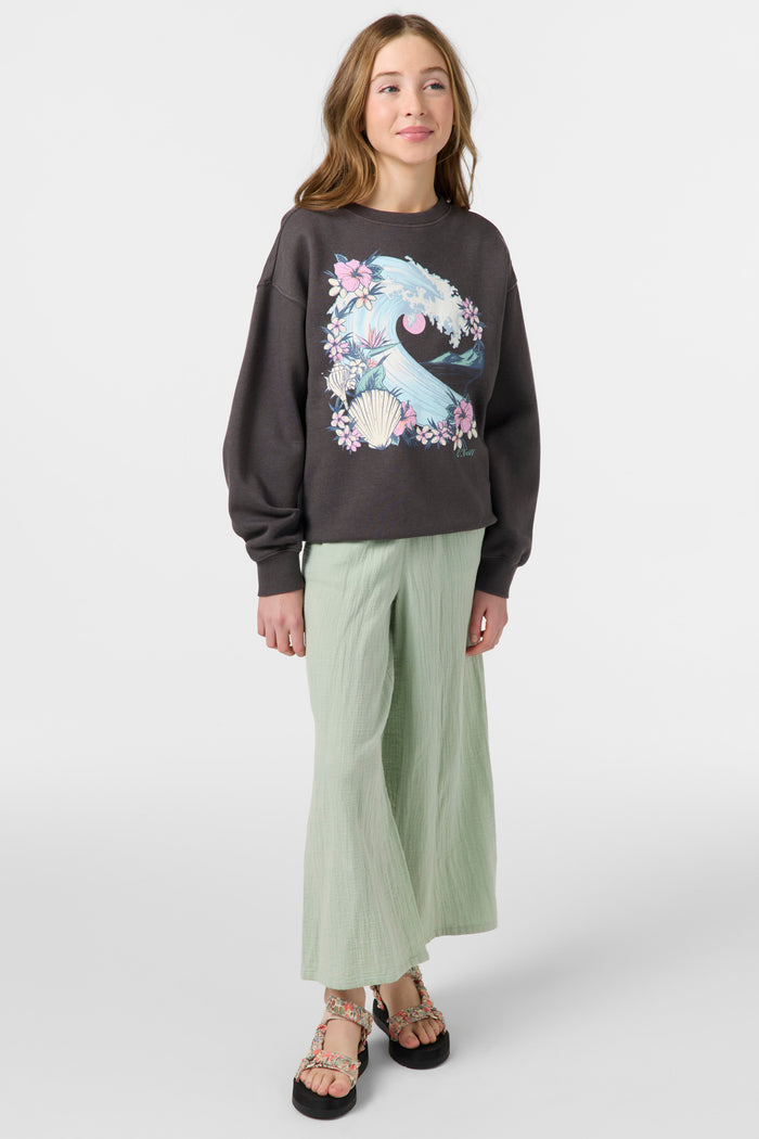 Girl's Skylar Crew Neck Fleece - Washed Black | O'Neill