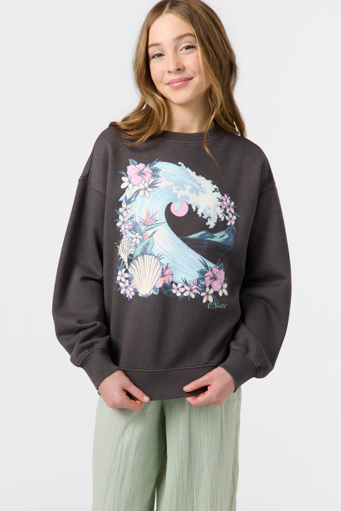 Girl's Skylar Crew Neck Fleece - Washed Black | O'Neill