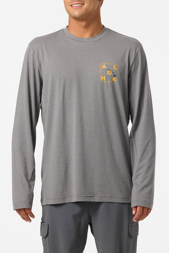 Hawaii Layout UPF Long Sleeve Standard Fit Tee - Gargoyle Melange | O'Neill