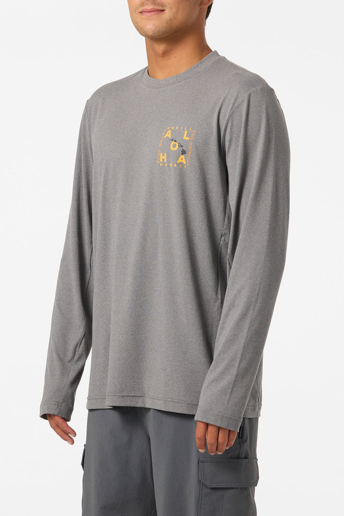 Hawaii Layout UPF Long Sleeve Standard Fit Tee - Gargoyle Melange | O'Neill