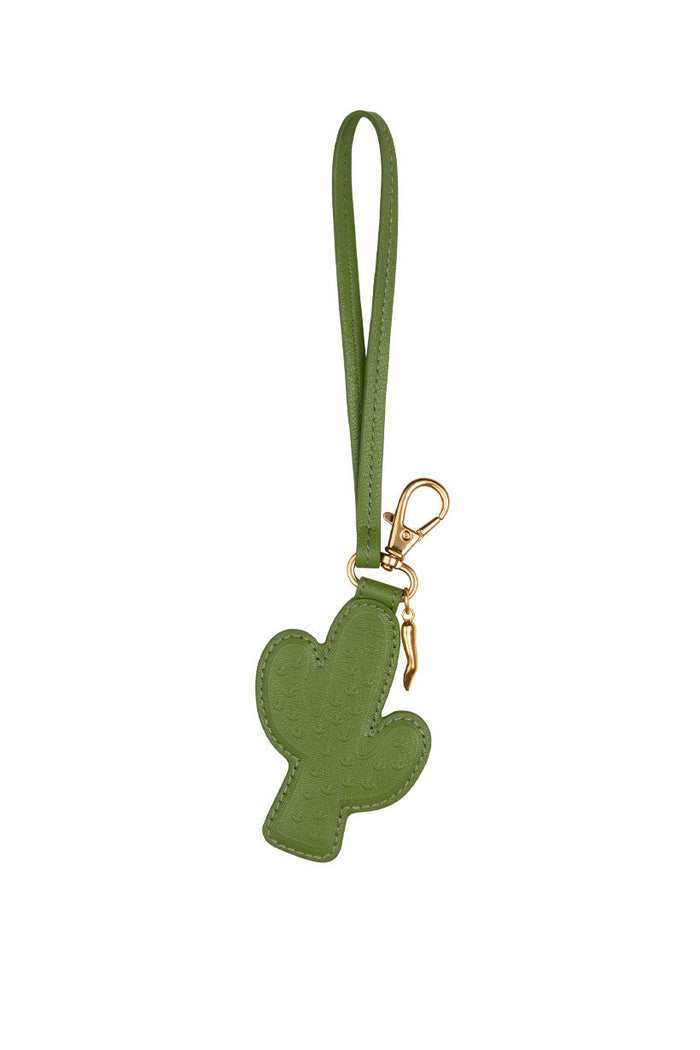 Spell Joshua Tree Leather Key Ring in Desert Green with gold clasp and wrist strap