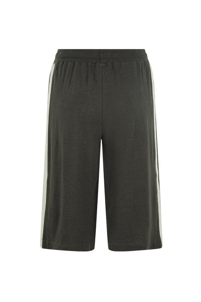 Kansas Track Crop Pant in Charcoal, back flat lay showing contrast side stripe and elastic waist, hemp organic cotton