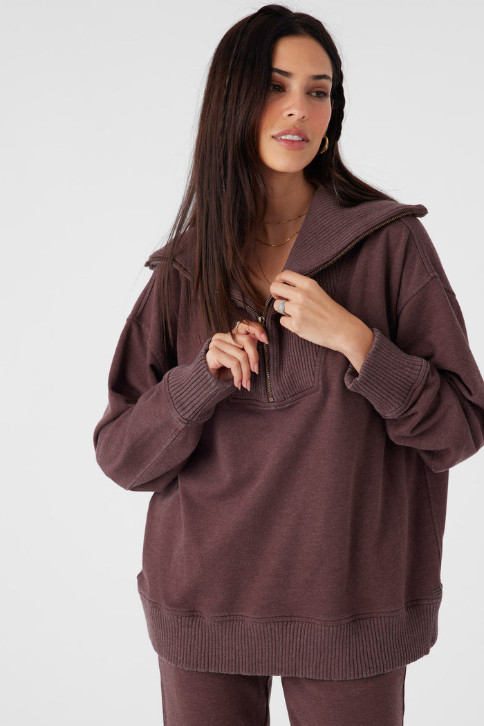 Karma French Terry Half Zip Pullover - Chocolate | O'Neill