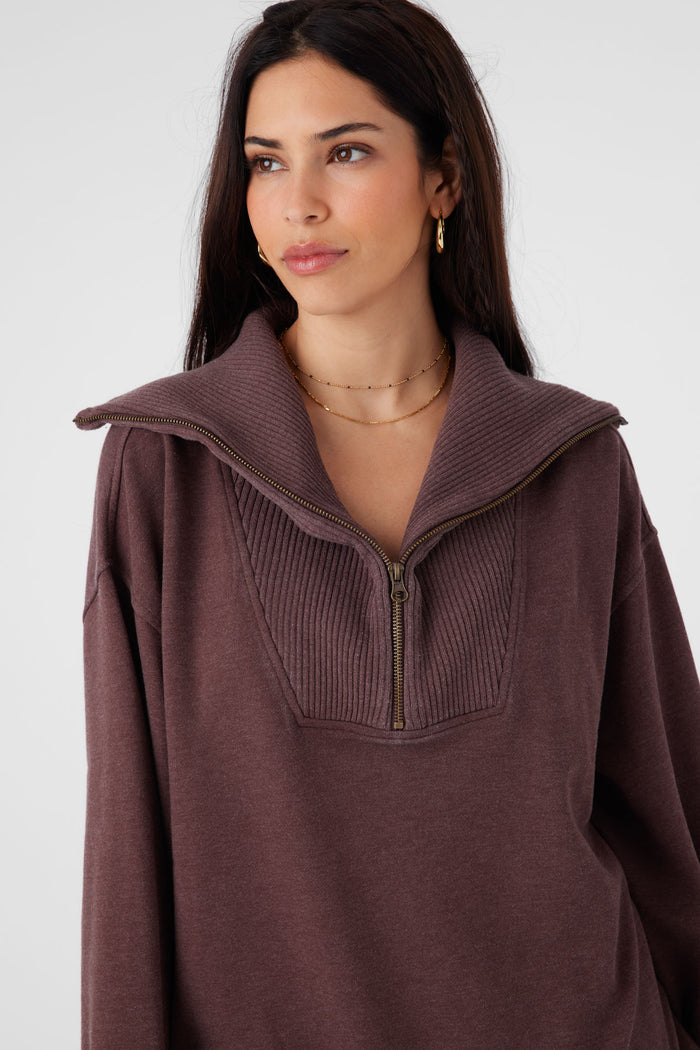 Karma French Terry Half Zip Pullover - Chocolate | O'Neill