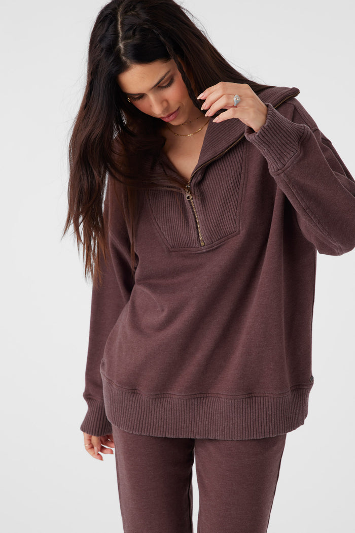 Karma French Terry Half Zip Pullover - Chocolate | O'Neill