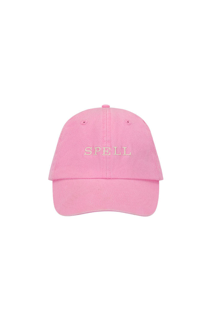 Little Spell kids' Embroidered Cap in Bubblegum pink organic cotton with embroidered Spell logo, front view