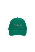 Little Spell kids' Embroidered Cap in Leaf green organic cotton with embroidered Spell logo, front view