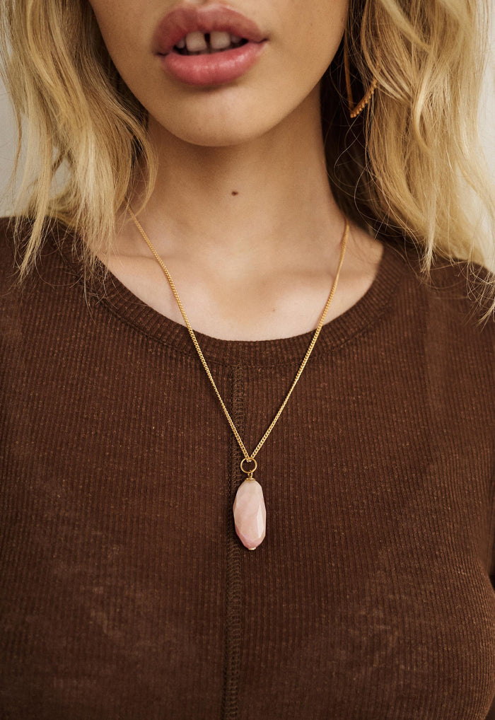Spell women's Lolita Stone Pendant Necklace gold chain with pink opal stone, 22K gold-plated brass