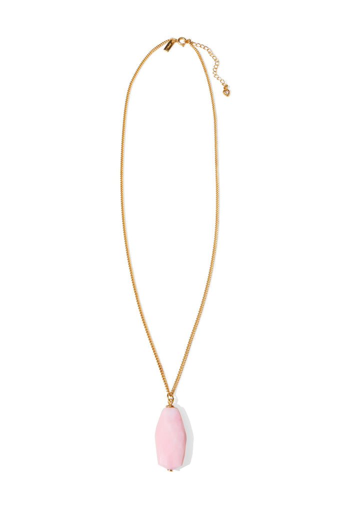 Lolita Stone Pendant Necklace with pink opal stone on 22K gold-plated brass chain, adjustable lobster clasp