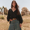 Spell women's Love in the Afternoon Lace Blouse in black with blouson sleeves and anglaise detail