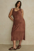 Spell women's Luciana Terry Maxi Dress in Chocolate brown viscose blend with contrast side stripe